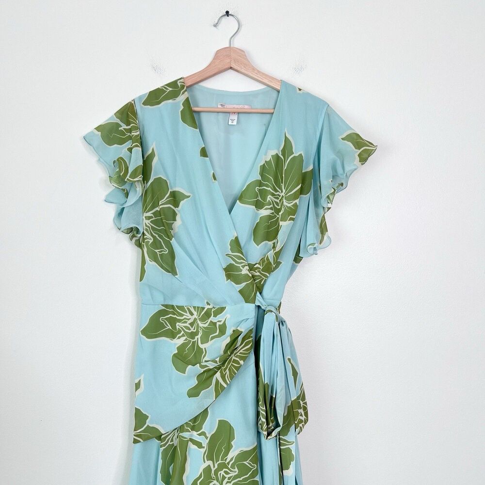 Anthropologie Light Blue Maxi Dress with Olive Floral Print - Picture 4 of 13